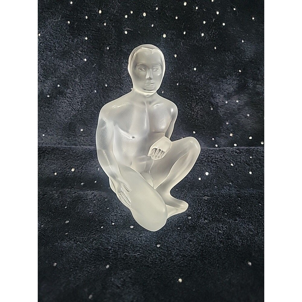 Lalique Narcisse Crystal Figurine Nude Male Frosted Signed France